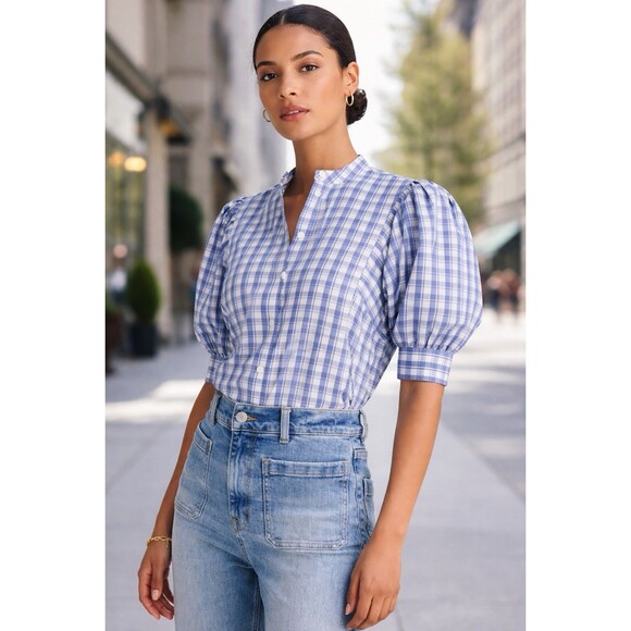 Madewell Tops - Madewell NWT Checkered Tessa Top Band Collar Puff Sleeve Size 12 Coquette Girl